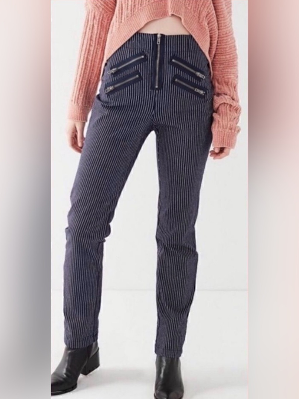 Silence + Noise Malorie Pants High R Pinstripe Zip Skinny Moto Urban Outfitters